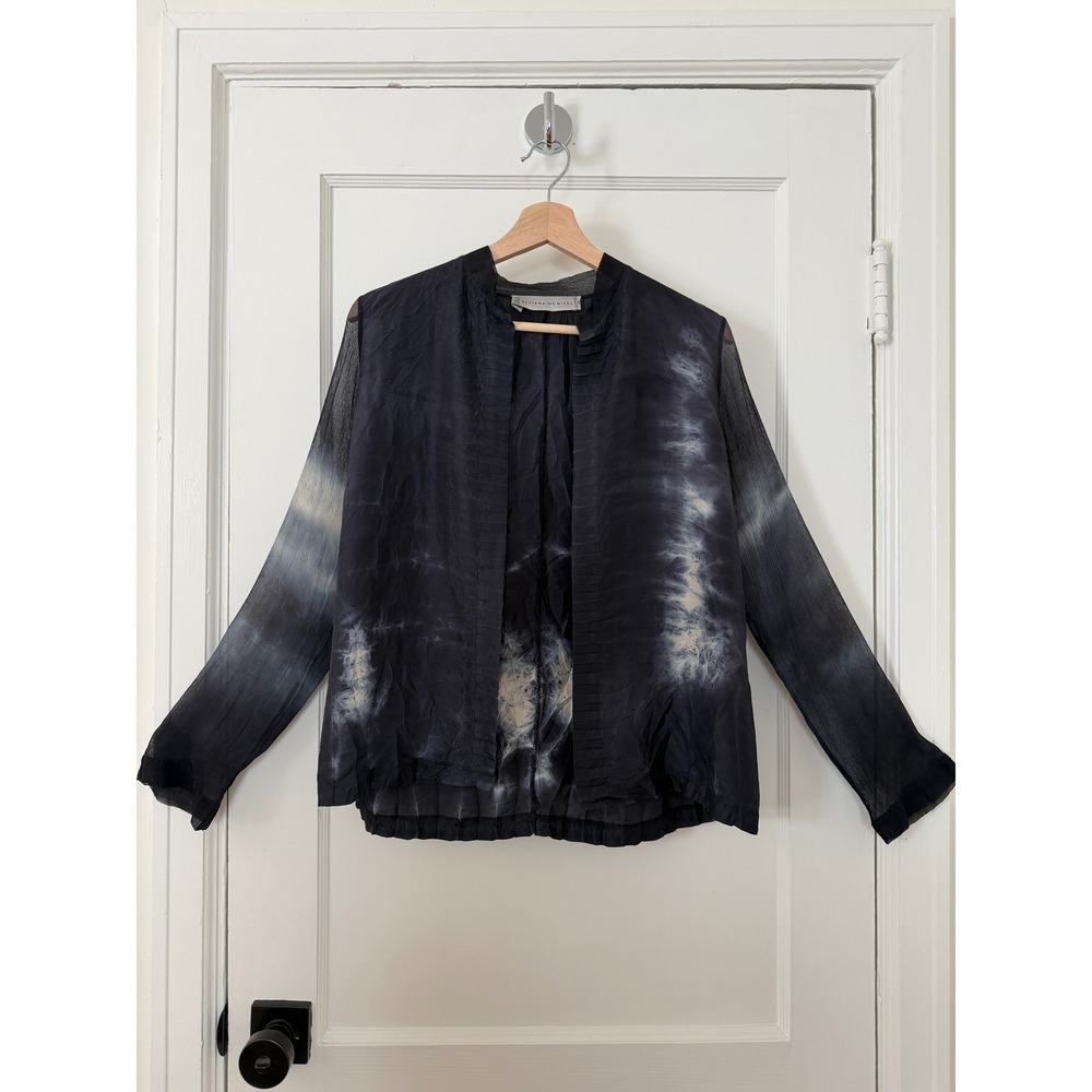 Viviana Uchitel 100% Silk Dark Navy Hand-Dyed Shibori Cardigan Jacket 1/Small